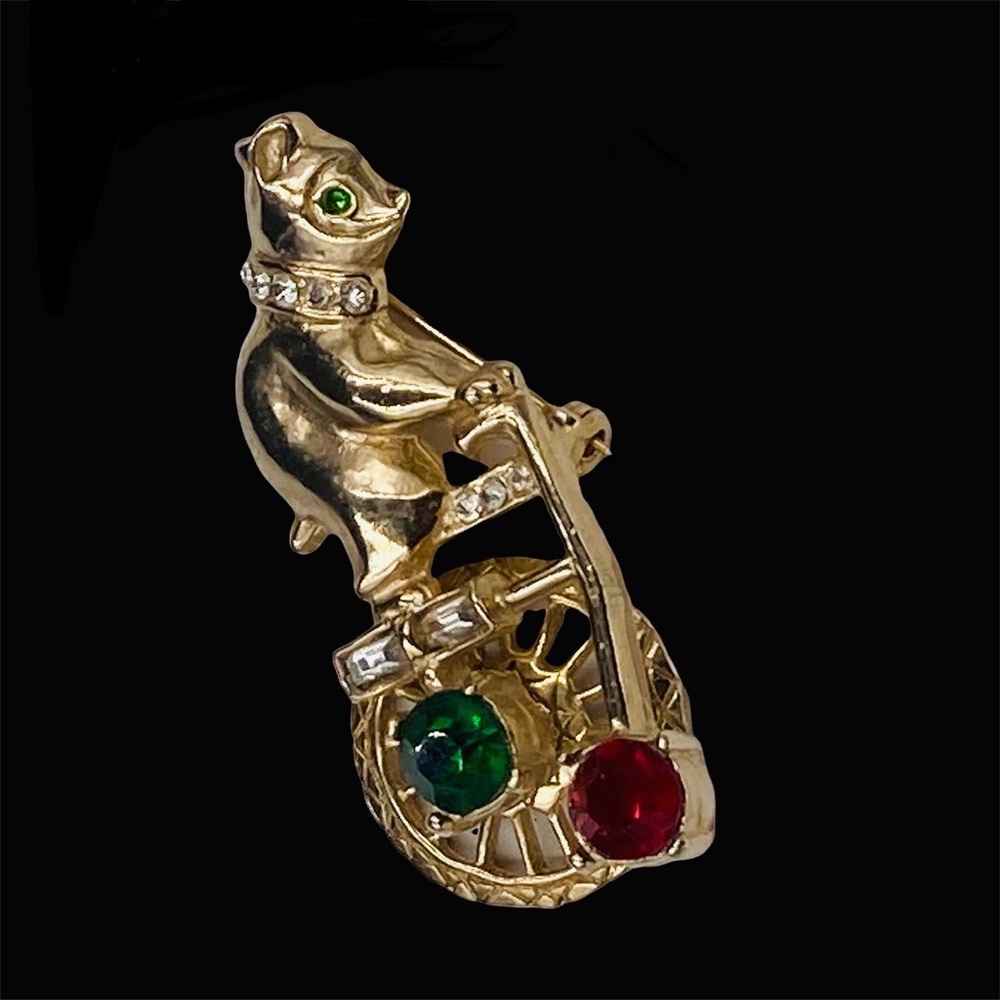 Rare Vintage Mechanical Circus Bear on Unicycle Brooch